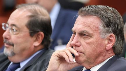 L'ex-président brésilien Jair Bolsonaro lors d'une audience devant la Cour suprême, le 25 mars 2025, à Brasilia. (BRAZILIAN SUPREME COURT / AFP)