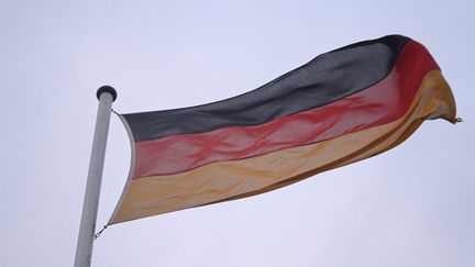 Le drapeau allemand flotte dans le ciel de Leer (Basse-Saxe), en Allemagne, le 30 décembre 2024. (LARS PENNING / DPA / AFP)