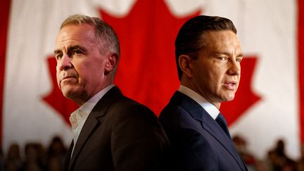 Mark Carney, l'actuel chef du gouvernement libéral canadien, et son plus proche rival, le conservateur Pierre Poilievre. (AFP)