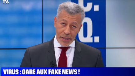 Capture d’écran d’une chronique de Rachid M’Barki, journaliste pour BFMTV, le 19 mars 2020. (CAPTURE D'ECRAN YOUTUBE)