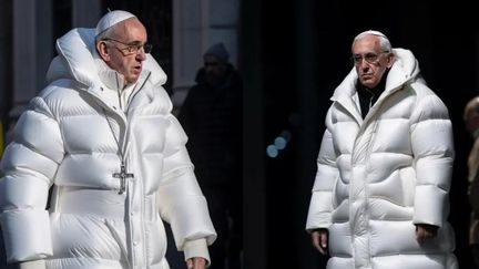 Les photo générées par l'intelligence artificielle Midjourney du pape François en doudoune. (CAPTURE D'ECRAN MIDJOURNEY)
