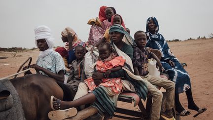 Des Soudanais tentent de traverser la frontière entre le Soudan et le Tchad, le 23 juin 2024. (ADRIEN VAUTIER / LE PICTORIUM / MAXPPP)